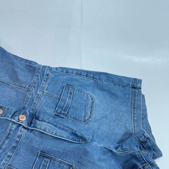 Guess Shorts Romper Women Medium y2k Mid Wash Blue Denim Button Front Sleeveless - Picture 14 of 16